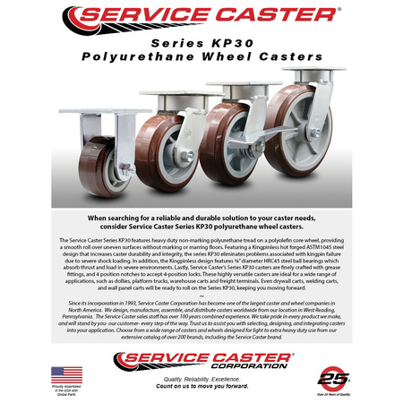 Service Caster 4 Inch Kingpinless Poly on Polyolefin Wheel Swivel Caster with Swivel Lock SCC SCC-KP30S420-PPUR-BSL